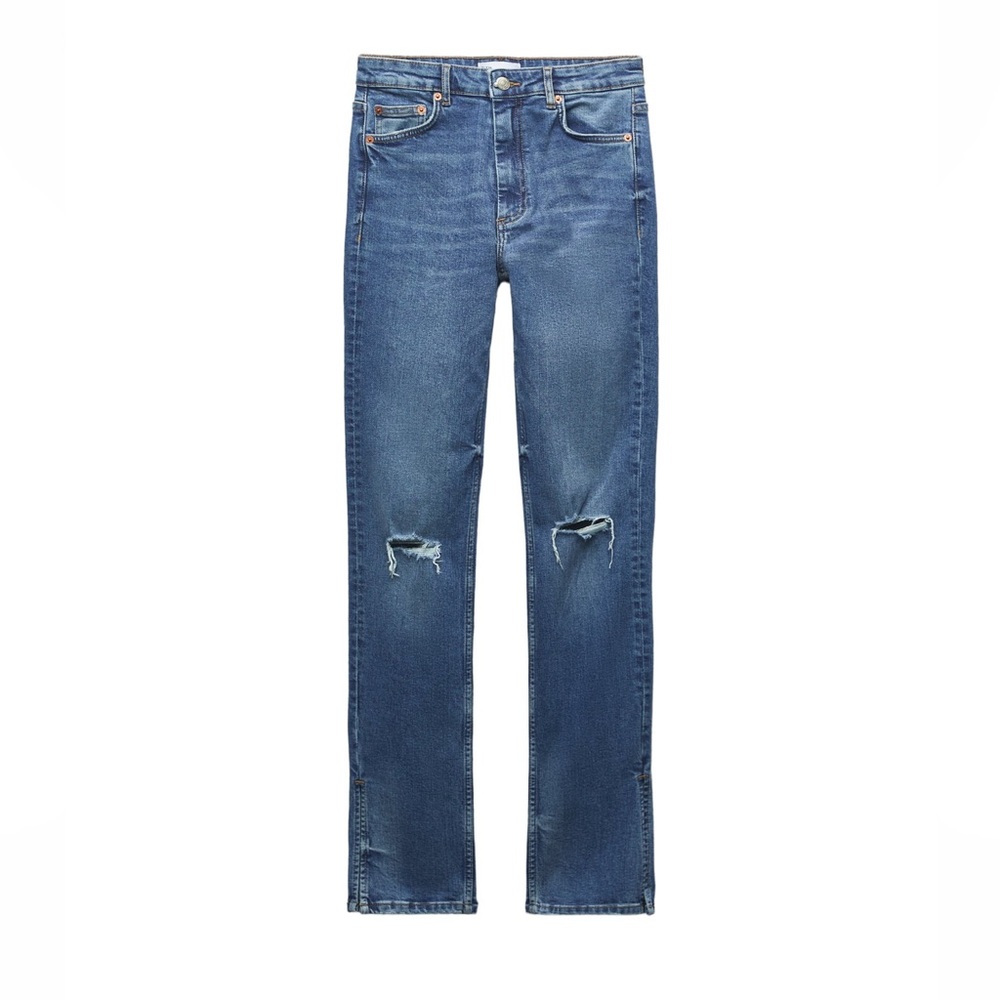 NEW ZARA FULL LENGTH RIPPED HIGH RISE TRF SLIM FIT JEANS